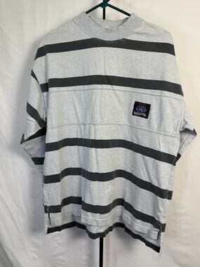 Nuovo Industrial Vintage 90's Striped Rugby Shirt Grey Oversized Crewneck